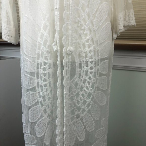 Coastal Beachy Longline Open Front Duster Lace Cardigan Coverup Romantic Dainty - Picture 9 of 14